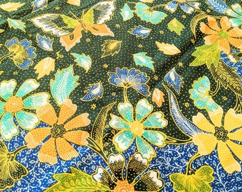 Batik Tulis Cirebon, Hand Drawn Indonesian Batik with Butterflies , Indonesian Batik Fabric, Cotton Floral Batik Sarong, Indonesian Textile
