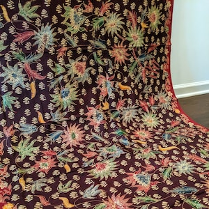 Hand Drawn Indonesian Batik with Floral Design, Full Batik Tulis Tanjungbumi, Coffee Brown Indonesian Batik Fabric, Made in Indonesia