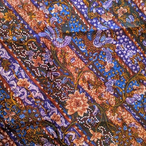 Batik Lasem Indonesia, Hand Drawn Batik Tulis with Floral Stripes Design, Handwritten Indonesian Batik Fabric, Coastal Lasem Batik