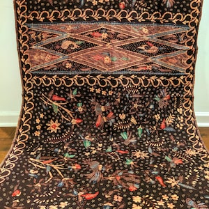Hand gezeichnet indonesische batik mit Vogel Schmetterling Design, hergestellt in Indonesien, dunkel lila indonesischen Batik Stoff, voller Batik Tulis Madura