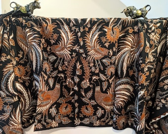 Batik Tulis Solo, Hand Drawn Indonesian Batik, Granitan with Rooster, Brown Black Handwritten Javanese Batik, Indonesian Batik Tulis Fabric