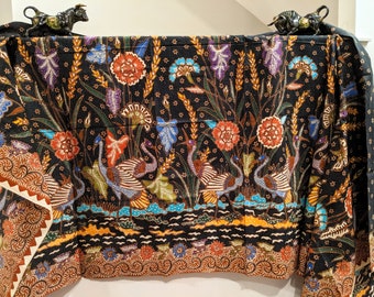 Batik Tulis Solo, Hand Drawn Indonesian Batik, Colorful Granitan with Cranes, Handwritten Javanese Batik, Indonesian Batik Tulis Fabric