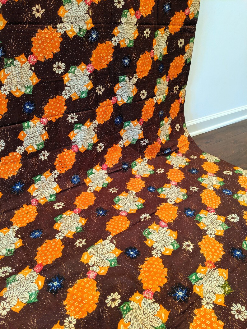Full Batik Tulis Tanjungbumi Hand Drawn Indonesian Batik with Stripe Floral Made in Indonesia Orange Brown Indonesian Batik Fabric