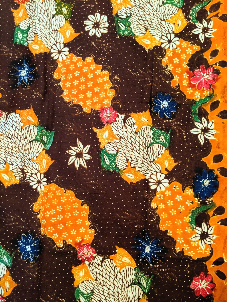 Full Batik Tulis Tanjungbumi Hand Drawn Indonesian Batik with Stripe Floral Made in Indonesia Orange Brown Indonesian Batik Fabric