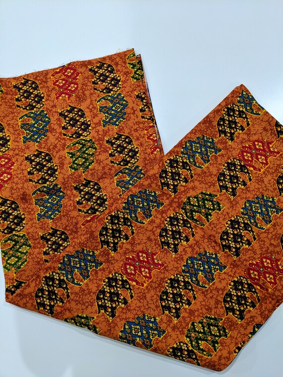 Thai Fabric Elephant Design Orange Cotton Batik Style Printed Fabric Batik Fabric Sewing Fabric Sarong Wrap Skirt