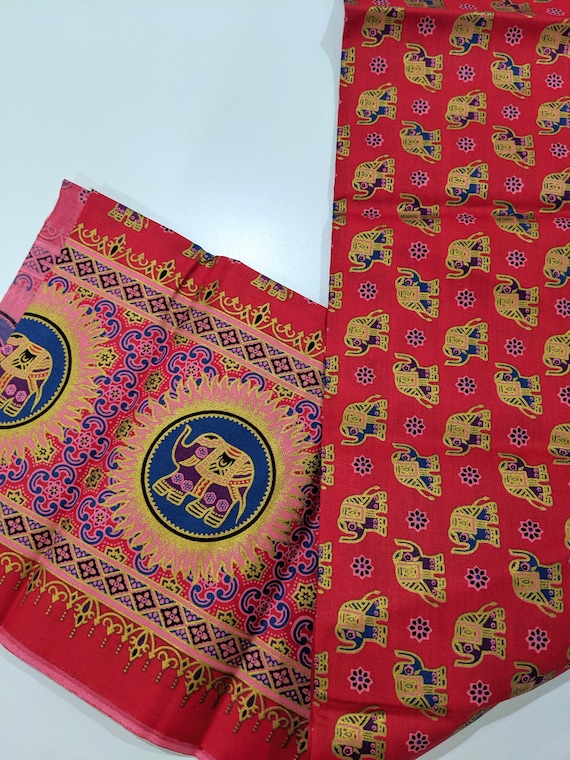 Thai Fabric Elephant Design Orange Cotton Batik Style Printed Fabric Batik Fabric Sewing Fabric Sarong Wrap Skirt