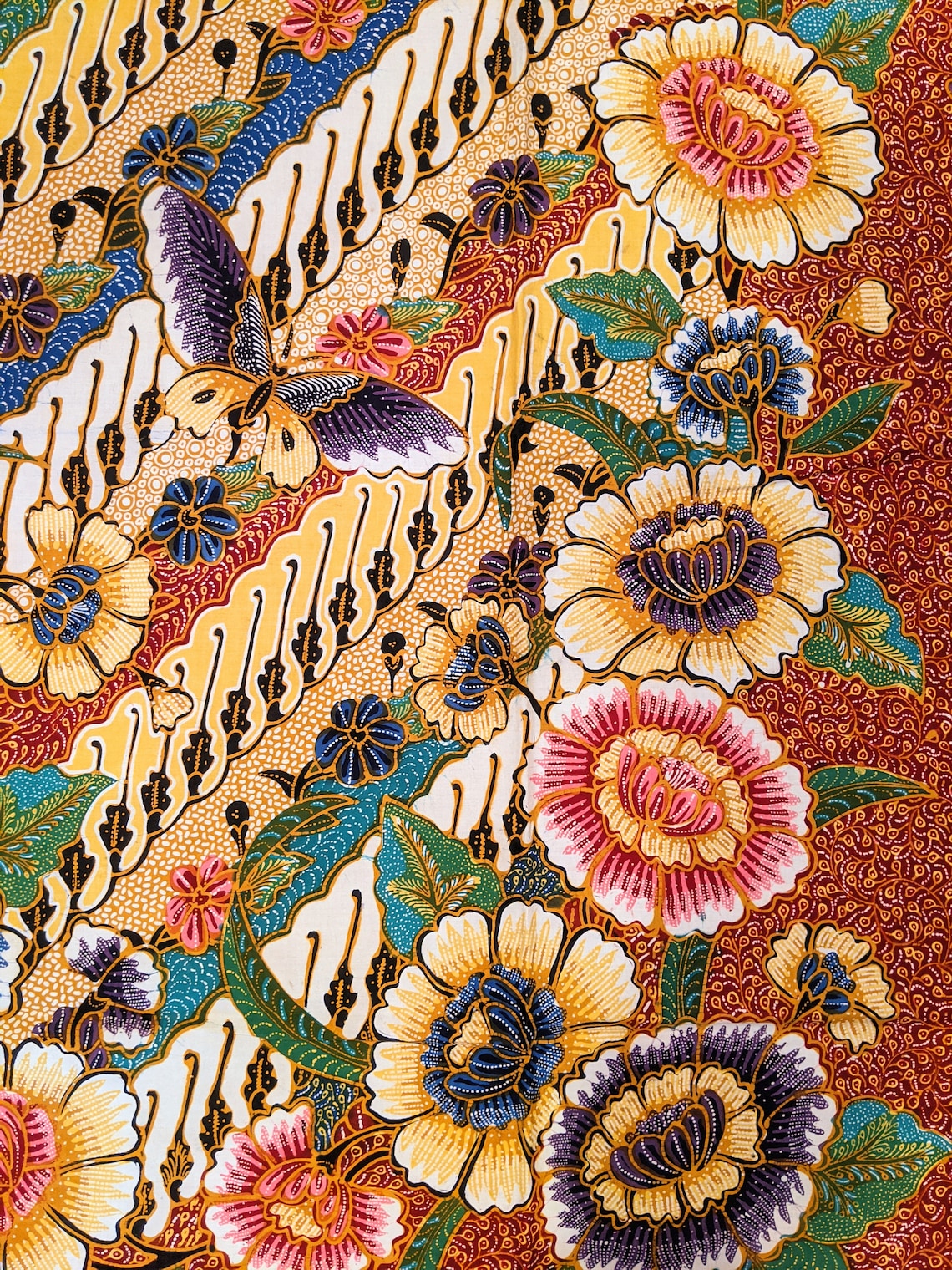 Hokokai Style Batik Tulis, Pagi Sore Hand Drawn Indonesian Batik