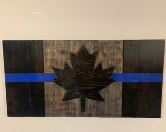 Thin blue line Canada Flag, Wood Flag, Canadian Flag, Thin Blue line, police, RCMP, Father’s Day,honour,officer,rustic,law enforcement,3D