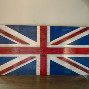 Wooden British Flag,Wood Flag,Outdoor, Rustic,Porch,Decor,Wood Sign,Wall Art,burnt,English,Vintage, Cottage,Cabin,Union Jack,flag,3D, image 1