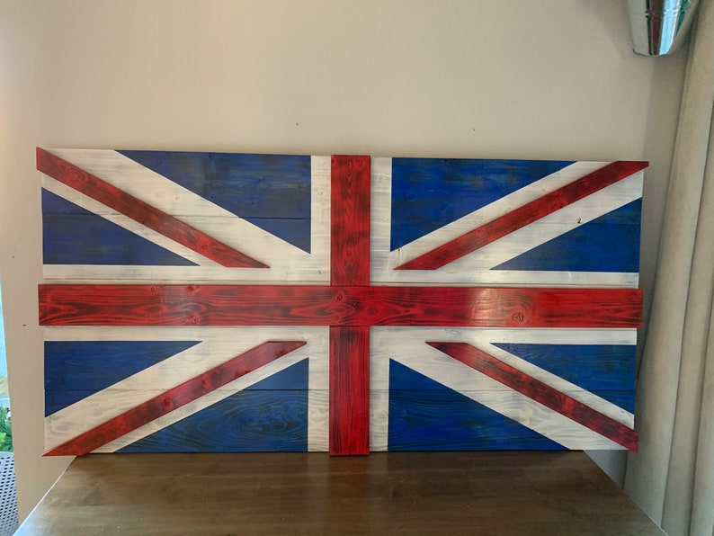 Wooden British Flag,Wood Flag,Outdoor, Rustic,Porch,Decor,Wood Sign,Wall Art,burnt,English,Vintage, Cottage,Cabin,Union Jack,flag,3D, image 1