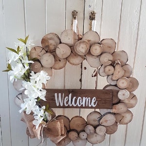 Medium, Rustic Wooden Wreath,Wood Slice,Seasonal,Natural,Front Door,Mothers day,Holiday Decor,Country,Farm House,Cottage,Housewarming,spring image 8