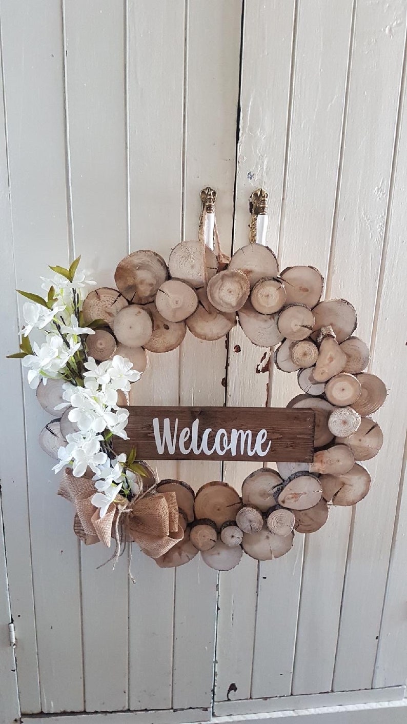 Medium, Rustic Wooden Wreath,Wood Slice,Seasonal,Natural,Front Door,Mothers day,Holiday Decor,Country,Farm House,Cottage,Housewarming,spring image 8