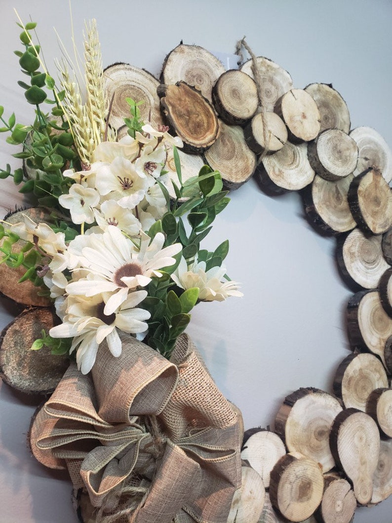 Medium, Rustic Wooden Wreath,Wood Slice,Seasonal,Natural,Front Door,Mothers day,Holiday Decor,Country,Farm House,Cottage,Housewarming,spring image 2