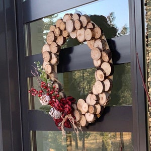 Medium, Rustic Wooden Wreath,Wood Slice,Seasonal,Natural,Front Door,Mothers day,Holiday Decor,Country,Farm House,Cottage,Housewarming,spring image 7