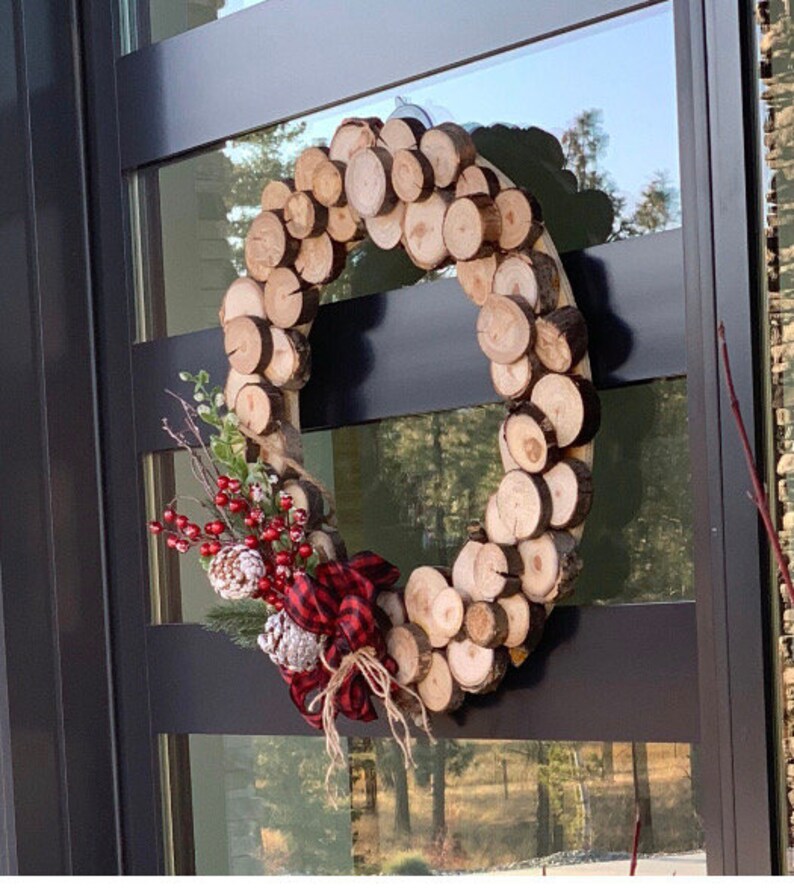 Medium, Rustic Wooden Wreath,Wood Slice,Seasonal,Natural,Front Door,Mothers day,Holiday Decor,Country,Farm House,Cottage,Housewarming,spring image 7