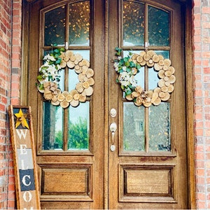 Large, Rustic Wooden Wreath,Wood Slice,Seasonal,Natural,Front Door,Mothers day,Holiday Decor,Country,Farm House,Cottage,Housewarming,spring