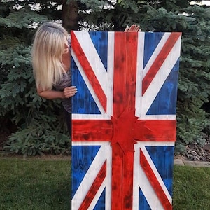 Wooden British Flag,Wood Flag,Outdoor, Rustic,Porch,Decor,Wood Sign,Wall Art,burnt,English,Vintage, Cottage,Cabin,Union Jack,flag,3D, image 4