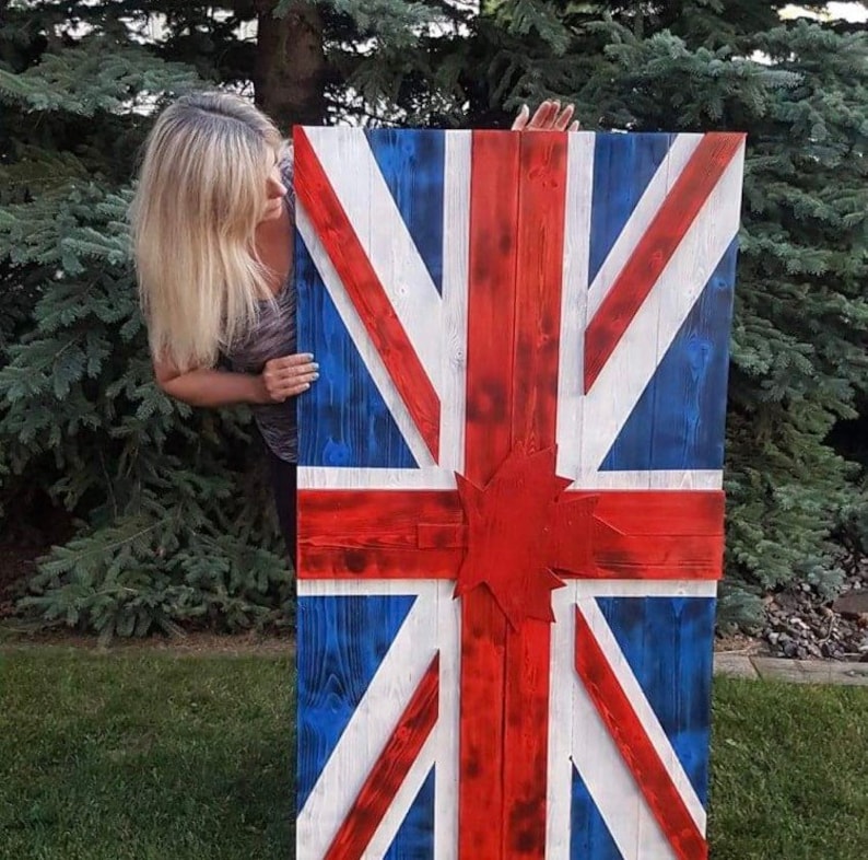 Wooden British Flag,Wood Flag,Outdoor, Rustic,Porch,Decor,Wood Sign,Wall Art,burnt,English,Vintage, Cottage,Cabin,Union Jack,flag,3D, image 4