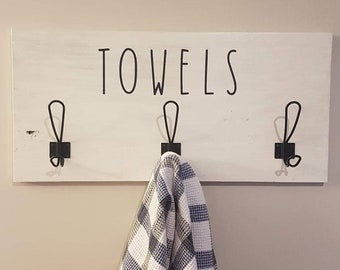 Rustic towel rack, bathroom, kitchen, hooks, wall mount, wall art, authentic hooks, single mount, triple mount,decor, Rae Dunn Font