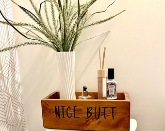 Bathroom storage box, rustic box, toilet paper storage,nice butt,storage caddie,caddy, toilet top,bathroom decor,nice butt tray