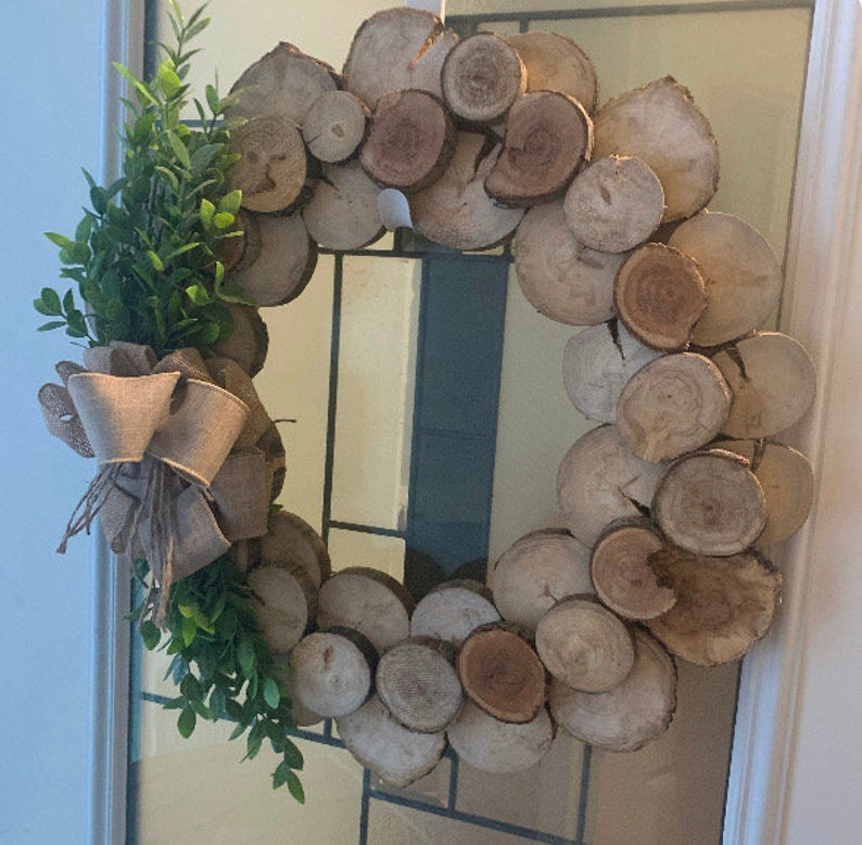 Medium, Rustic Wooden Wreath,Wood Slice,Seasonal,Natural,Front Door,Mothers day,Holiday Decor,Country,Farm House,Cottage,Housewarming,spring image 3