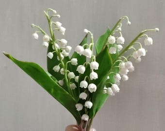 Lily of the valley. Artificial flowers arrangement. Realistic Polymer clay flowers. Cold porcelain Flowers for the Home Decor and Interior.