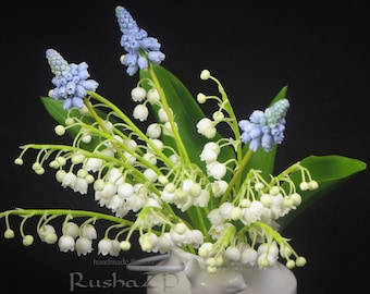 Lily of the valley made of polymer clay. Spring bouquet for home decor. Bouquet of lilies of the valley. Handmade lilies of the valley.