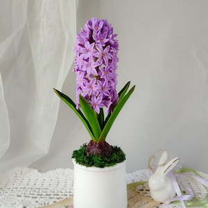 Real touch hyacinth, Cold Porcelain Flowers. Lilac hyacinth. Polymer clay flower. Spring flower for home decor or gift. Hyacinth in the pot.