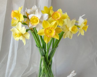 Narciso. Flor de narciso para decorar habitación flor hecha a mano. Narcisos de primavera para el interior o como regalo de cumpleaños, Día de San Valentín.