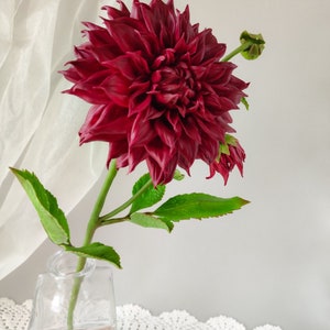 Dahlia flower for floral home decor. Burgundy flowers. Interior bouquet. Flower in vase. Handmade flowers. Cold porcelain flowers. image 7