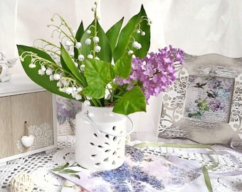 Lilies of the valley. Bouquet with lilies of the valley and lilac. Spring bouquet. Flowers from clay. Real touch flower. Decor. Gifts.