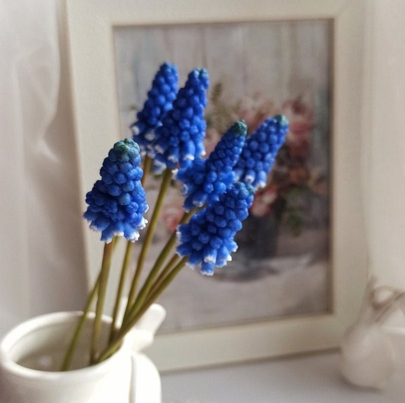 Muscari. Muscari flowers. Muscari bouquet. Real touch flowers. Spring bouquet. Polymer clay flowers. Grape Hyacinth Cold porcelain bouquet image 5