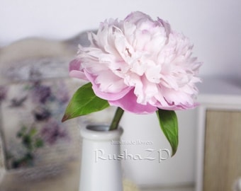 Peony. Peony branch. Real touch flower. Clay peony. Spring flower. Peony bouquet. Pink peony. Living room decor.