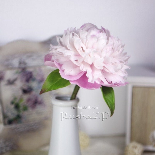 Peony. Peony branch. Real touch flower. Clay peony. Spring flower. Peony bouquet. Pink peony. Living room decor.