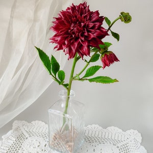 Dahlia flower for floral home decor. Burgundy flowers. Interior bouquet. Flower in vase. Handmade flowers. Cold porcelain flowers. image 6