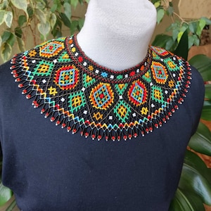 Ukrainian colorful ethnic handmade bead necklace. Collar of beads .Black wide necklace , selyanka. Necklace in ethnic style. Necklace amulet