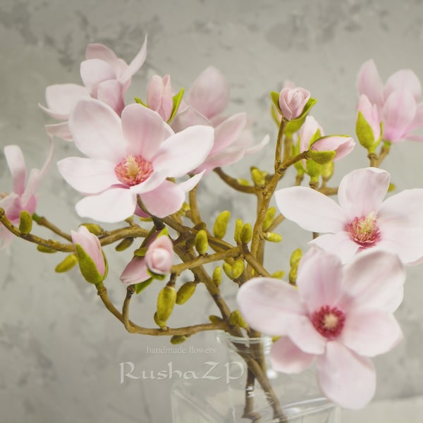 Magnolia flowers. Magnolia. Real touch flowers. Cold porcelain bouquet. Bouquet of magnolias. Clay magnolia. Pink magnolia.