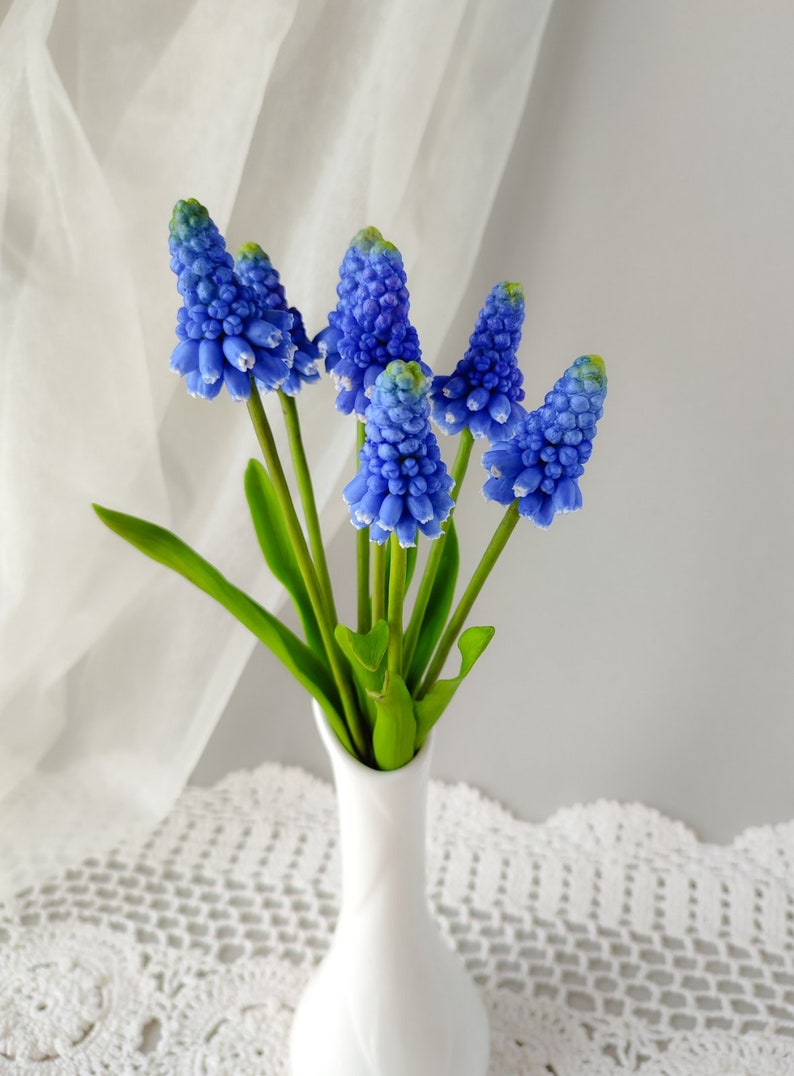 Muscari. Muscari flowers. Muscari bouquet. Real touch flowers. Spring bouquet. Polymer clay flowers. Grape Hyacinth Cold porcelain bouquet image 9