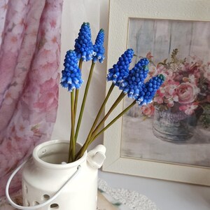 Muscari. Muscari flowers. Muscari bouquet. Real touch flowers. Spring bouquet. Polymer clay flowers. Grape Hyacinth Cold porcelain bouquet image 6