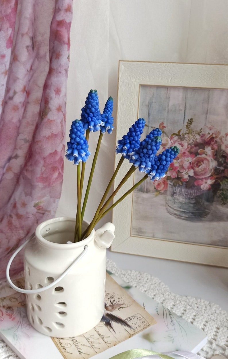 Muscari. Muscari flowers. Muscari bouquet. Real touch flowers. Spring bouquet. Polymer clay flowers. Grape Hyacinth Cold porcelain bouquet image 6