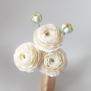 Ranunculus. Polymer clay flowers. Artificial flower. Bouquet for home decor and interior design. Realistic flowers. Bouquet of ranunculuses.
