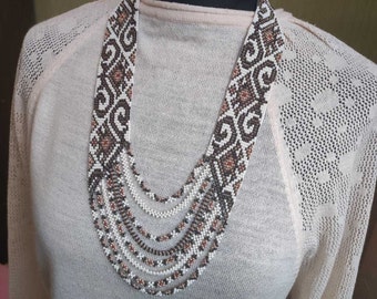 Necklace made of handmade beads, long Ukrainian beads, gerdan. Long beads in Ukrainian style with ethnic ornaments.