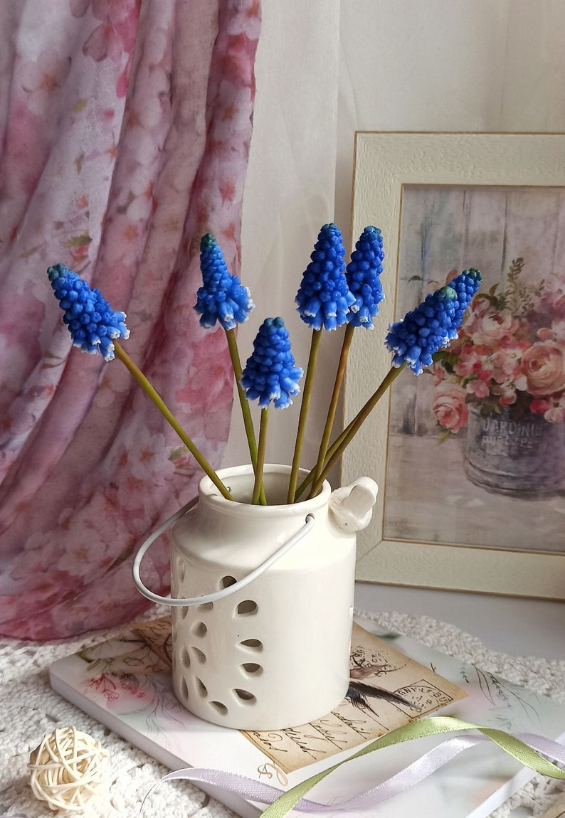 Muscari. Muscari flowers. Muscari bouquet. Real touch flowers. Spring bouquet. Polymer clay flowers. Grape Hyacinth Cold porcelain bouquet image 7
