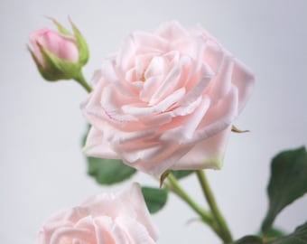 Roses. Rose branch made of polymer clay. Pink rose. Clay flowers. Rose for interior decoration. Roses as a gift.