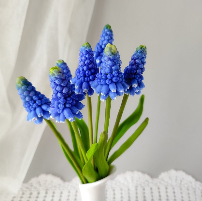Muscari. Muscari flowers. Muscari bouquet. Real touch flowers. Spring bouquet. Polymer clay flowers. Grape Hyacinth Cold porcelain bouquet image 1