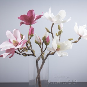 Magnolia Magnolia flower Polymer clay flower Spring Spring flower Home decor Artificial bouquet Gift Pink and white magnolia Interior flower