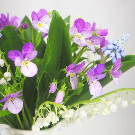 Bouquet of Lilies of the Valley and Violets. Spring Bouquet of
