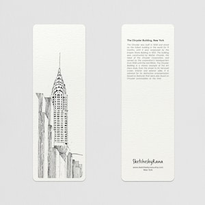 New York Bookmark, Chrysler Building Bookmark, NYC Bookmark, Architecture Hand Drawing Bookmark, Gift for Reader, New York Skyline