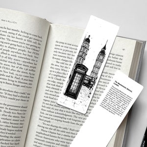 London Bookmark, London Red Telephone Bookmark, Westminster District, London Themed Gift, Big Ben Bookmark, London Architecture Drawing Gift