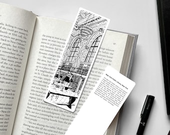 New York Library Bookmark, Bryant Park Library Bookmark, NYPL, New York Architecture Bookmark, Books Illustration, Architecture Hand Drawing